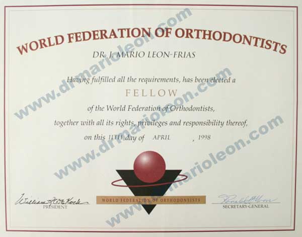 Certificado de la World Federation of Orthodontists